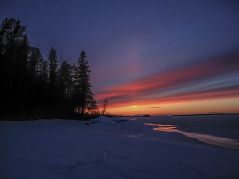 Beautiful landscape of winter sunset