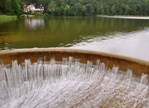 Water flowing over the dam of the great lakes