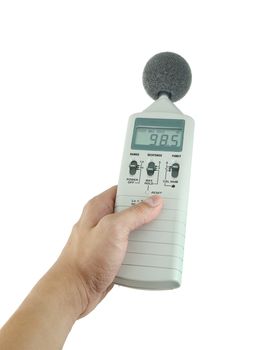 sound level meter holding on hand