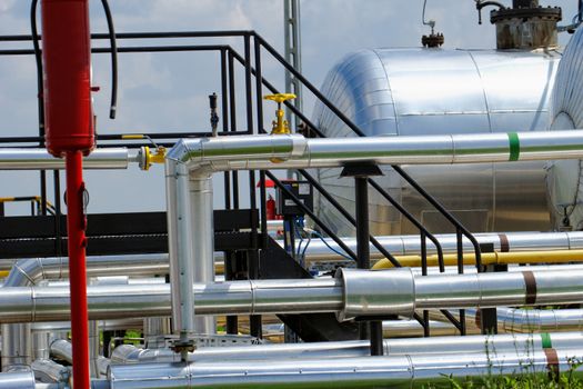 industrial pipes at an oil well