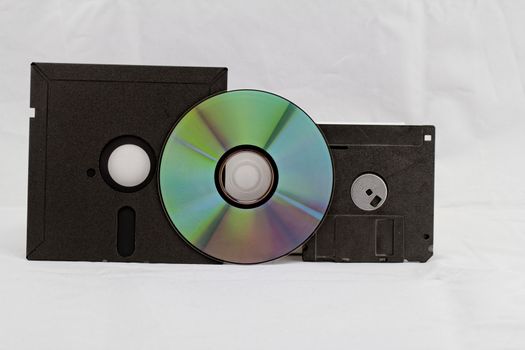 Old Fashion Floppy Disc and Compact Disc ( DVD, CD, CD-RW, DVD-RW )