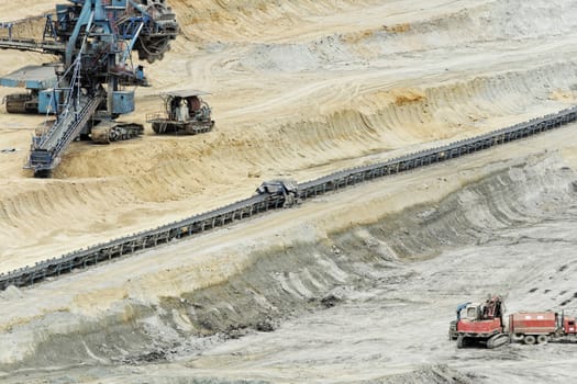 Coal mining in an open pit with huge industrial machine