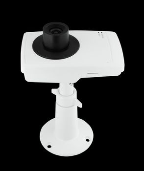 security camera on black background