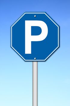 hexagon parking sign with blue sky