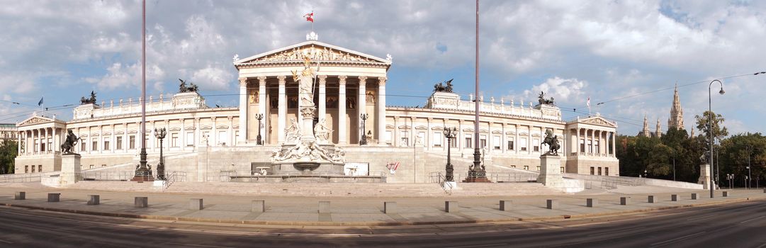 Panorama of the Austrian Parliament building at Vienna.