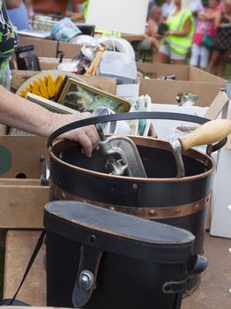 Things put up on tables for a flee market or auction