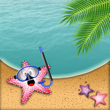 starfish with snorkel mask on the beach