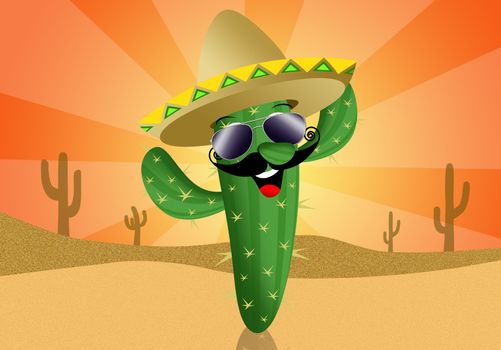 Cactus cartoon with sombrero and sunglasses