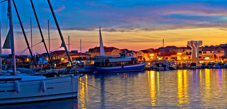 Town of Vodice harbor and monument, Dalmatia, Croatia