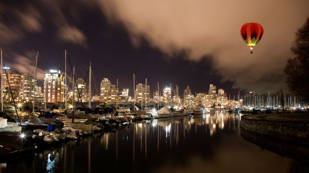 The Vancouver city harbor at night, Canada BC