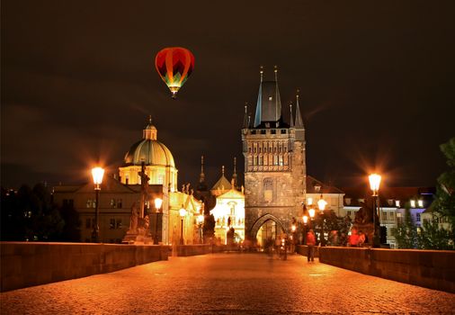 The night view of the beautiful Prague City along the River Vltava