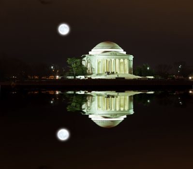 Jefferson Memorial at night in  Washington DC 
