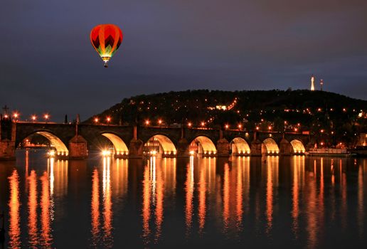 The night view of the Charles Bridge in Prague City