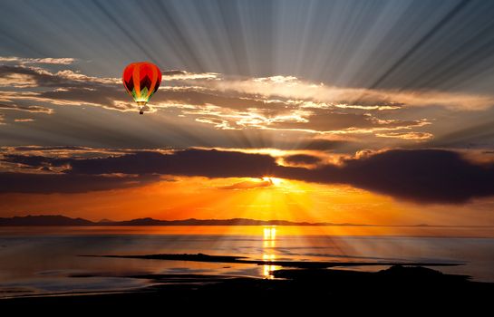 The colorful sunset scenery at the Great Salt Lake in Utah