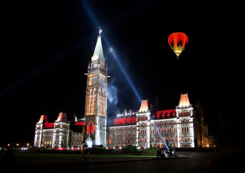 The beautiful light show projected on the parliament building