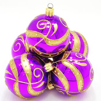 Beautiful colorful Christmas ornaments with gold accents