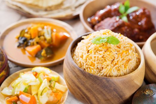 Biryani rice or briyani rice, fresh cooked basmati rice, delicious indian cuisine.