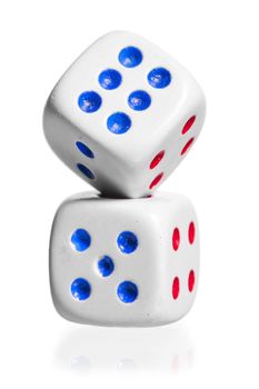 two white dice stand by each other on a white background