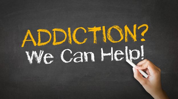 A person drawing and pointing at a Addiction We can Help Chalk Illustration