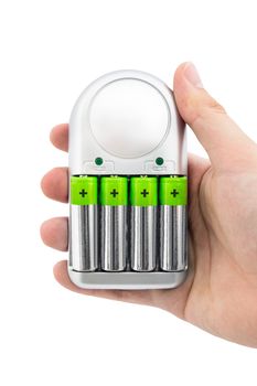 Hand holding modern battery charger