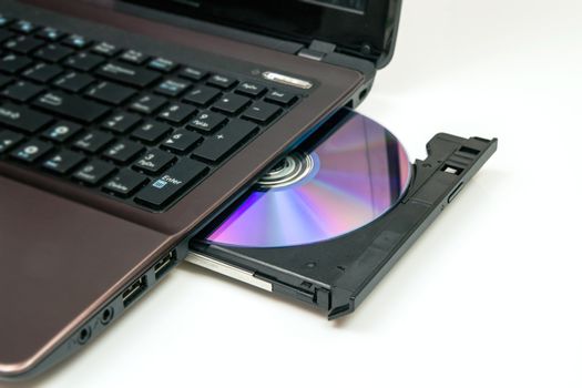 Laptop with open CD or DVD-ROM 