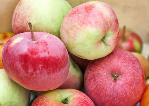 Close-up of many red juicy apples