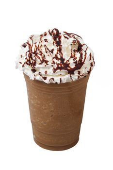 Generic creamy iced coffee in plastic cup. Isolated in white.