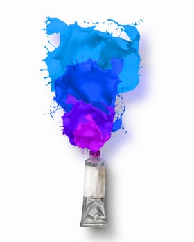 Image of paint tube with color splashes