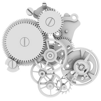 Clock mechanism. Isolated render on a white background