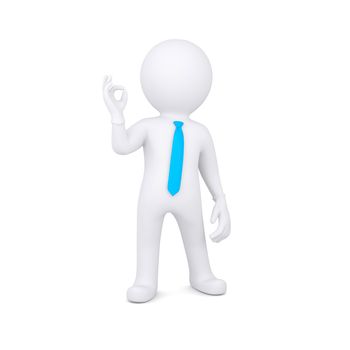 3d white man shows OK. Isolated render on a white background