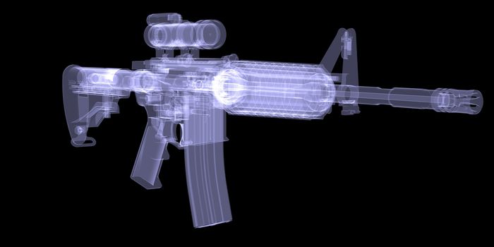 American rifle. X-ray render on black background