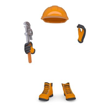 Boots, gloves, helmet and wrench. Isolated render on a white background