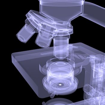 Microscope. X-ray render on a black background