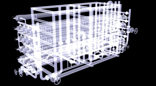 Industrial equipment. X-Ray render isolated on a black background