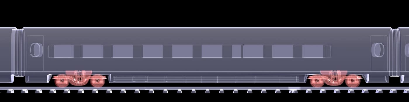 The new high-speed train. X-ray render isolated on a black background