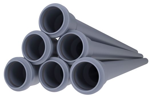 Grey PVC sewer pipes. Isolated render on white background