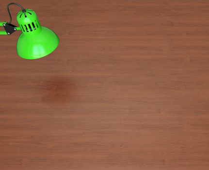 Desktop surface and green lamp. 3d render