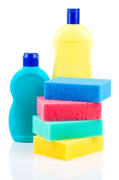 Plastic detergent bottles with sponges