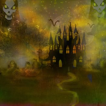 grungy Halloween background with haunted house