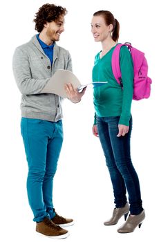 Two university students having conversation