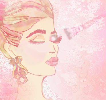 eye makeup, applying shadow on the eyelid brush