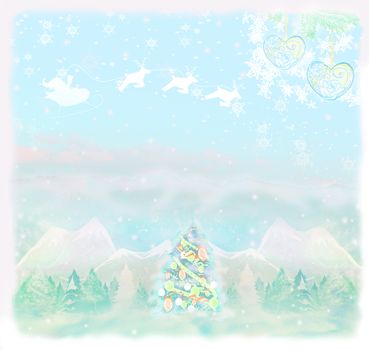 Christmas scene with Santa and winter landscape
