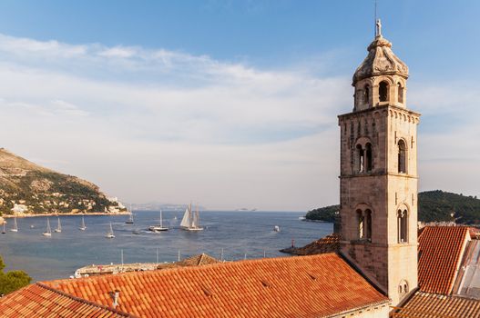 View on church tower from city walls, Dubrovnik, Croatia.