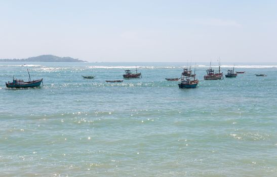 Fishboats on Indian Ocean, southern coast of Sri Lanka.
