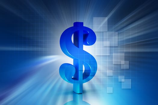 Digital illustration of a dollar sign in blue background