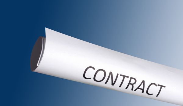 business concept of contract on blue background