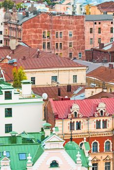 The roofs of the medieval city. Vyborg. Russia