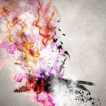 Background image with color fumes and splashes