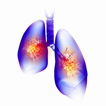 Illustration of human lungs with cog wheel mechanisms