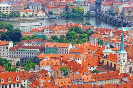 View of the historical districts of Prague from an observation deck